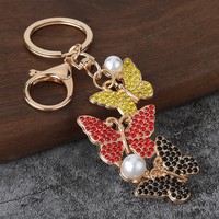 Porte-clés Papillon en Cristal en Gros, Porte-clés Papillon Multicolore en Strass et Perles, Accessoire de Sac à Main Tendance, Logo Personnalisé