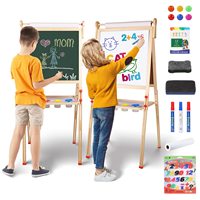 Chevalet d'art écologique en bois pour enfants, double face, avec rouleau de papier magnétique, cadeau pour garçons et filles, tableau effaçable à sec à hauteur réglable