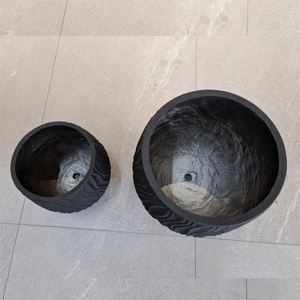 Macetas Redondas Nórdicas de Cemento Negro, Macetas Grandes de Cemento para Plantas de Exterior e Interior - Product Image 4