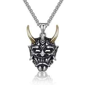 Ожерелье с подвеской в виде маски гнева Ханьи, призрака, готическое японское ожерелье для мужчин, винтажное ожерелье с черепом в стиле панк, рок, Подарочная бижутерия