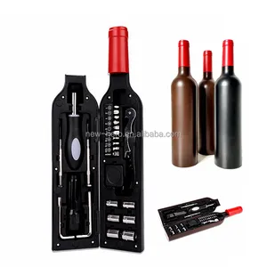 24 Piece Fun Gift Promotion Red Wine Bottle Shape Case Hex Key Corkscrew Screwdriver Bit Socket Tool Set