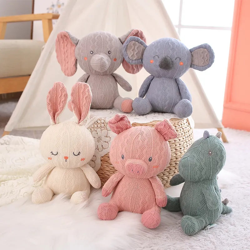 2022 new arrival soft knitted animal koala elephant rabbit pig dinosaur baby bedtime toy with CE certificate