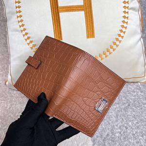 Portefeuille unisexe court en cuir véritable effet crocodile avec fermeture pliante, pour cartes de crédit et monnaie, design rétro portable - Product Image 4