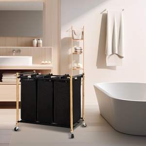 Paniers de rangement en tissu à double niveau à 3 sections Chariot de triage de <span class=keywords><strong>linge</strong></span> à usage commercial Séparateur de vêtements pour hôtels - Product Image 4