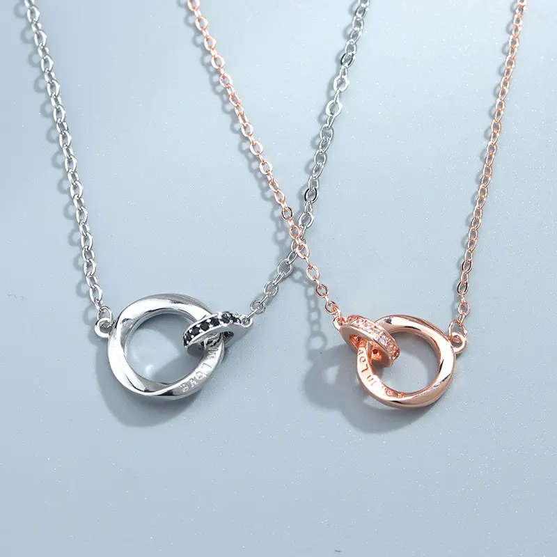 New fashion chain couple necklace long distance love commemorative gift copper ring necklace