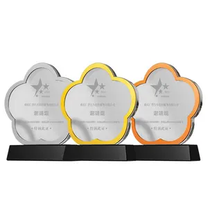 Factory Wholesale Transparent Blank Crystal Trophy Award Components Clear Crystal Glass Trophy Awards With Metal Base