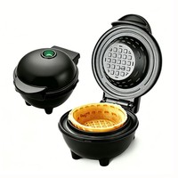 Mini gaufrier électrique double tension avec plaques antiadhésives pour bols à tacos, coupes à glace et bols à gaufres, idéal pour le petit-déjeuner à la maison