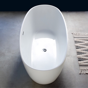 Baignoire autoportante ovale monobloc en acrylique sans joint – Baignoire moderne blanche à dévers central, installation facile pour un confort de luxe - Product Image 5