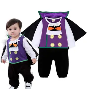 Vestido de Halloween Purim, disfraz de 6M, 12M, 24M, Morado, negro, murciélago, bebé, Vampire, con capa HCFB-001
