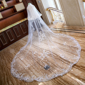 Europe et États-Unis Nouvelle dentelle double couche longue queue tête peigne fil Mori système pétale cathédrale coiffure de mariée - Product Image 4