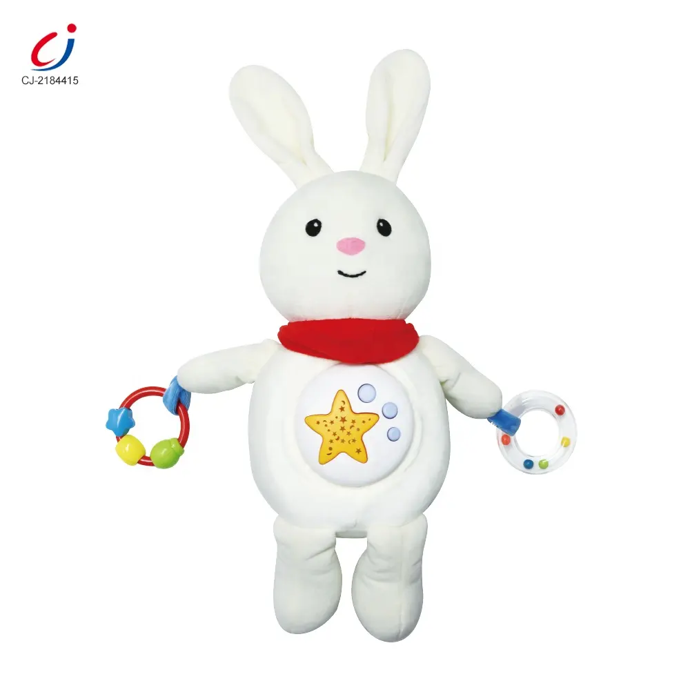 Baby sleeping soother comfort stuffed rabbit doll night light appease projection for plush and toy