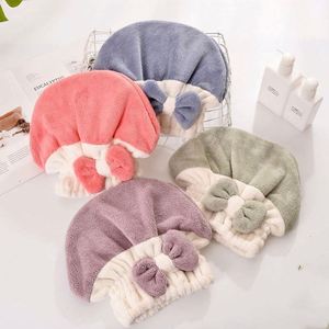 Hot Selling Double Color Drying Caps Coral Velvet Microfiber Hair Towel with Bowknot <b>Wrap</b> Princess Hat for Bathroom Use - Product Image 1