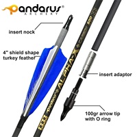 Flèches en carton pur Pandarus Archery ALPHA-X avec plumes de dinde, diamètre intérieur de 6,2 mm, 0,006 pouces, pour la chasse traditionnelle, l'arc à poulies et le tir sur cible