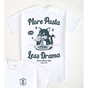 Maglietta More Pasta Less Drama bianca unisex per adulti taglia SMLXLXXL - Product Image 1