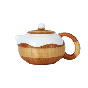 Traditional Chinese Porcelain <b>Tea</b> <b>Set</b> With Bamboo Weave Xishi Teapot And Cups Gift Box - Product Image 5