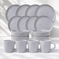 Service de table de luxe en grès gris, assiettes, bols et tasses en céramique mouchetée pour la salle à manger