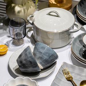 Nordic Style <b>Dinnerware</b> <b>Sets</b> Ceramic Household Under Glazed Color Wholesale Tableware Thickened Rice Bowls Gold Edged <b>Set</b> - Product Image 4