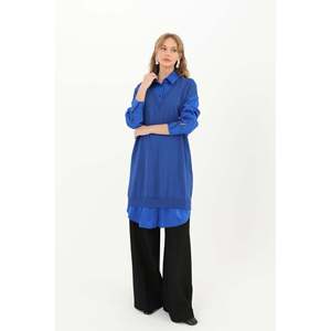 Camisa de Mujer Puane, Blusa de Manga Larga con Cuello Elegante, Color Azul Saxofón, Estilo Casual para Uso Diario - Product Image 4
