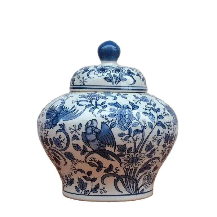 Decorative Storage Tank Ginger Jar Ceramic Kitchen CLASSIC Fashionable Chinese Antique Small Bird Flower Party Blue and White