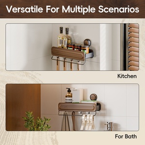 Étagère murale de salle de bain sans perçage avec ventouses, organisateur de rangement <span class=keywords><strong>vintage</strong></span> pour <span class=keywords><strong>cuisine</strong></span>, douche, surfaces lisses - Product Image 2