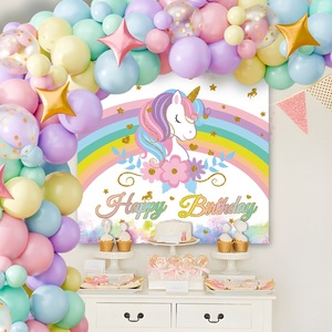 Kit d'arche de ballons d'anniversaire licorne macaron, guirlande de 10 pouces en matériau PC, impression UV, fond violet rose, fournitures pour fête de filles - Product Image 4