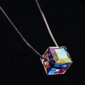 High quality fashion clavicular chain aurora sugar cube pendant necklace