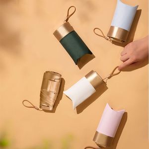 Mini parapluie manuel 60% doré anti-UV pour femme, double usage soleil/pluie, 14 cm, portable, minimaliste, 6 baleines, style professionnel - Product Image 2