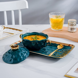 Juego de postres de agua y azúcar de cerámica, cuenco para estofado casero, cuenco para sopa con tapa, cuenco para desayuno para Persona, cuenco de <span class=keywords><strong>doble</strong></span> oreja - Product Image 3