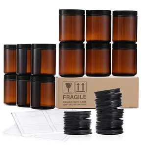 Vente en gros de récipients de stockage en verre pour décoration intérieure 100ml 250ml Pots à bougie vides en verre ambré recyclé à faces droites avec couvercles en métal