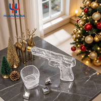 Ensemble de carafe à whisky amusante en forme de pistolet, artisanale et portable, avec verre à whisky en verre sans plomb et coffret cadeau en bois pour hommes