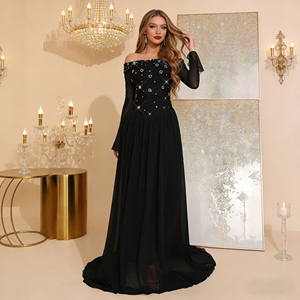 ZYHT 70054 Abito <span class=keywords><strong>da</strong></span> Sera Lungo Nero Scintillante con Perline e Strass per <span class=keywords><strong>Damigelle</strong></span> Musulmane, Senza Spalline, per Donne - Product Image 2