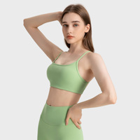Soutien-gorge de sport léger et sans coutures pour femme, respirant, coupe ajustée, dos nageur, fines bretelles, logo frontal, idéal pour le yoga et les activités sportives estivales