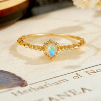 Bague Opale Iridescente Vintage en Argent S925 Plaqué Or, Bande Géométrique Minimaliste en Treillis de Diamants, Douce, Polyvalente et Empilable