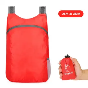 Mochila multifuncional 100% poliéster com logotipo personalizado à prova d'água, fornecedor de mochila dobrável de design simples