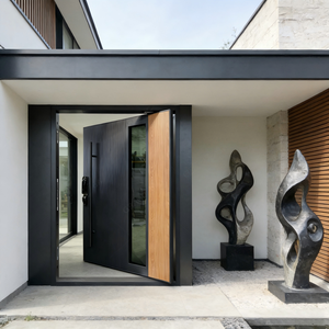Portes d'entrée pivotantes en aluminium noires résidentielles américaines pour maison, résistantes aux impacts d'ouragan, antivol, avec design en grille de verre - Product Image 2