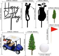 Golf-Themen Tortendekorations-Set Happy Birthday Golfer Golftasche Silhouette Mini-Golfwagen Baumflagge Ball Geburtstag Jungen Zubehör