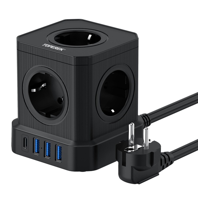 20W PD USB-C Fast Charging 5-Outlet Cube Socket 3 USB-A Ports High-Power Extension Strip CE RoHS Certified for Home Office