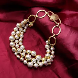 xl01071a高级声明珠宝厚重镀金链条人造珍珠项链多股2021女士领子de perlas