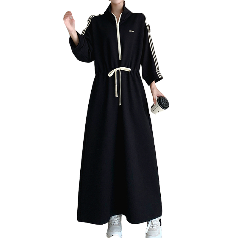 In Stock Autumn Ladies Maxi Sweatshirt Dress Casual Patchwork Striped Women  Loungewear Pullover Zipper Long Ankle Hoodie Dresses| Alibaba.com
