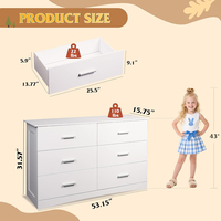 Commode Nu-Deco blanche à 6 tiroirs, large coffre en bois, unité de rangement moderne minimaliste pour chambre à coucher, organisateur de placard, salon