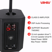VAMAV Bocinas Profesional XPECTRA 800 RMS, Efectos DSP, Clase D, Altavoz Columna Activo de 12 pulgadas, compatible con Bluetooth