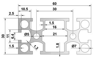 โปรไฟล์อลูมิเนียมอัลลอยด์มาตรฐานแห่งชาติ GB3060G T5 เกรด 30x60 มม. ความกว้างร่อง 6 มม. เคลือบด้วยไฟฟ้า ตัดตามสั่ง - Product Image 6