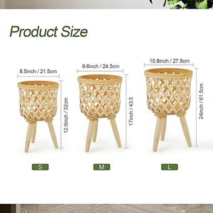 Nordic Style Flower Stand Rattan Woven <b>Basket</b> With Wooden Legs For Living Room Plant Decoration - Product Image 4