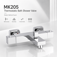 Robinet de douche thermostatique mural pour baignoire, corps en laiton massif, double poignée, finition chromée, mélangeur d'eau moderne pour salle de bain