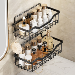 Ensemble d'étagères de salle de bain trois pièces en acier au carbone peint, support de rangement mural sans perçage pour <span class=keywords><strong>savon</strong></span> et gel douche - Product Image 3