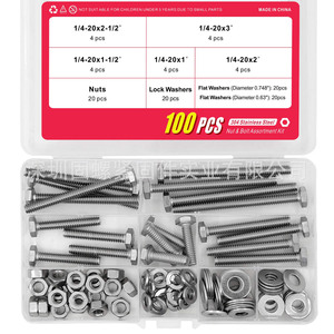 Stainless Steel Hex Bolt Set 3/8-16x2 3/8-16x3 3/8-16x1-1/2 3/8-16x2-1/2 Nuts Washers Assortment Kit 40 Pcs - Product Image 5