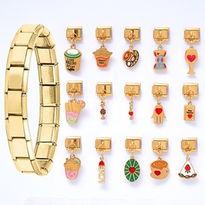 Bracelet à breloques italiennes personnalisé en acier inoxydable plaqué or 18 carats, étanche, 9 mm, avec breloques italiennes DIY mignonnes et tendance - Product Image 1
