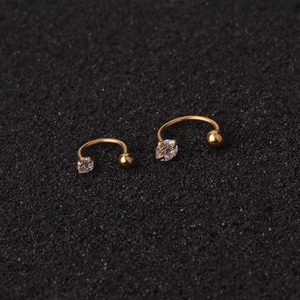 Orecchini classici in acciaio inossidabile a forma di C con sfera a zircone con cartilagine a doppio foro Piercing all'orecchio - Product Image 3