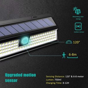 IP65 90LED ABS Solar Outdoor Wall Lamp PIR <b>Motion</b> <b>Sensor</b> Waterproof Dimmable Flood 2W Polysilicon Solar Panel 5000K Daylight - Product Image 2