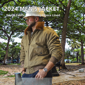 2025 hommes décontracté fermeture éclair bouton polaire veste automne hiver col montant multi-poches grande taille tissé armure écologique Faux - Product Image 2